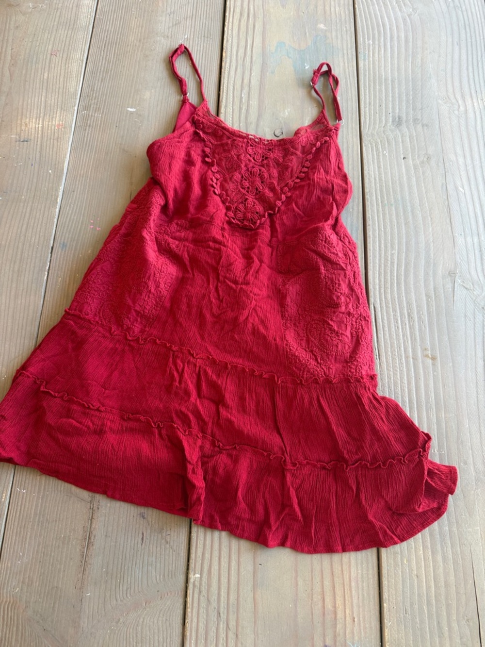 Red Mini Slip Dress with Lace Trim